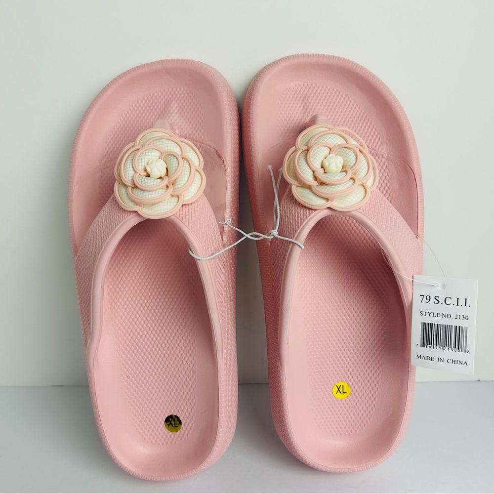 NWT Flip Flop Camellia Flower Jelly Sandals Womens XL Pink Cushioned Waterproof